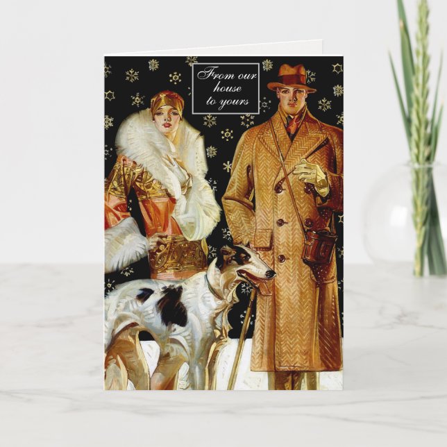 Art Deco Elegant Sophisticated Christmas Couple Holiday Card (Front)
