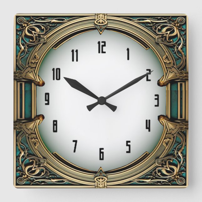 Art Deco Elegant Square Wall Clock (Front)