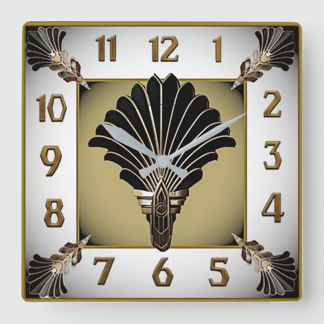 Art Deco Elegant Square Wall Clock (Front)