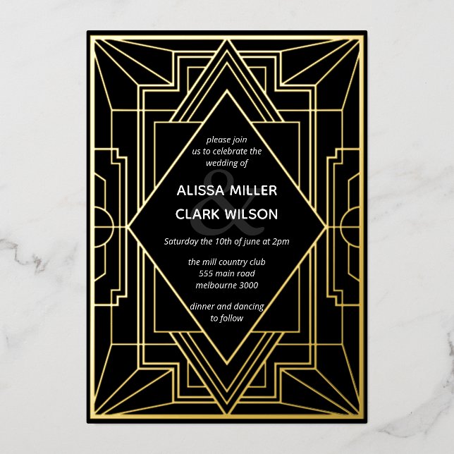 Art Deco Elegant Wedding Gold Foil Invitation (Front)