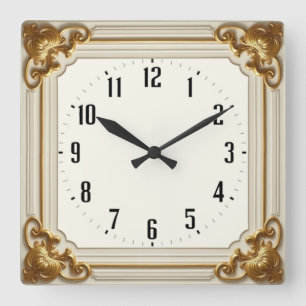 Art Deco Elegant White Square Wall Clock