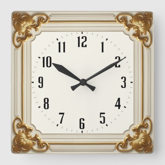 Art Deco Elegant White Square Wall Clock (Front)