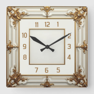 Art Deco Elegant White Square Wall Clock