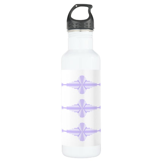 Art deco element in lilac & purple stainless steel water bottle (Front)