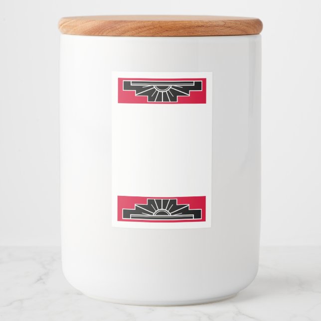Art deco element in red & black food label (Front)