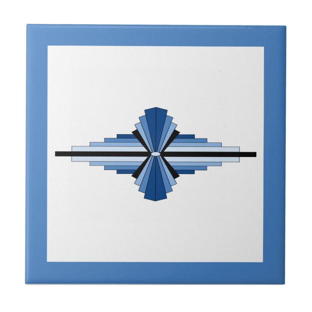 Art deco elements in blue, navy and black ceramic tile (Front)