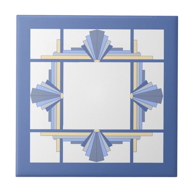 Art deco elements in cream & ash blue ceramic tile (Front)