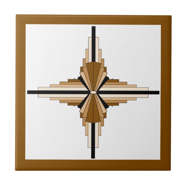 Art deco elements in dark & light tan ceramic tile (Front)