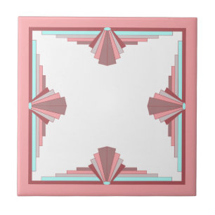 Art deco elements in dark rose & blue ceramic tile