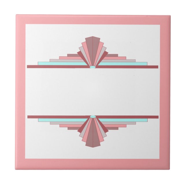 Art deco elements in dark rose & blue ceramic tile (Front)