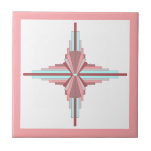 Art deco elements in dark rose & blue ceramic tile