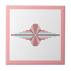 Art deco elements in dark rose & blue ceramic tile