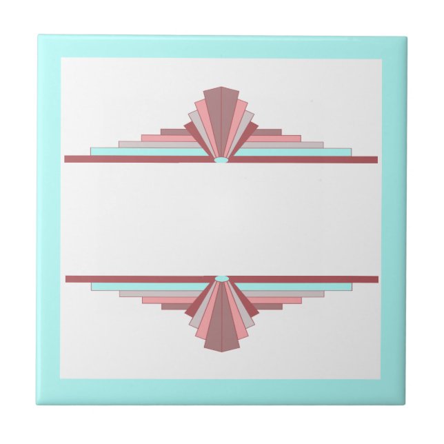 Art deco elements in dark rose & blue ceramic tile (Front)