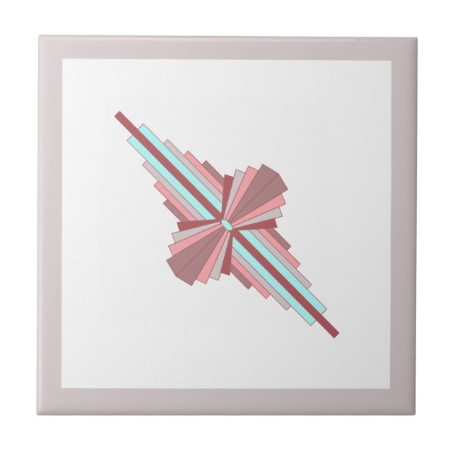 Art deco elements in dark rose & blue ceramic tile (Front)