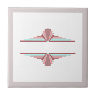 Art deco elements in dark rose & blue ceramic tile