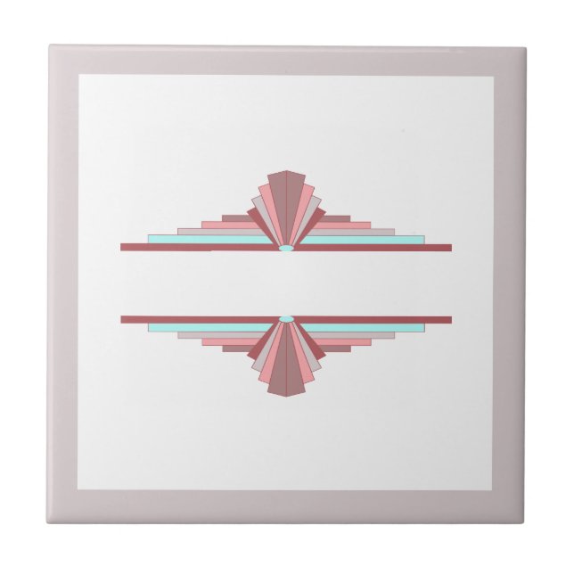 Art deco elements in dark rose & blue ceramic tile (Front)