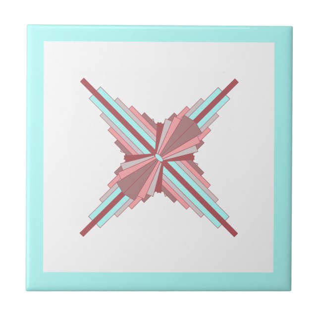 Art deco elements in dark rose & blue ceramic tile (Front)