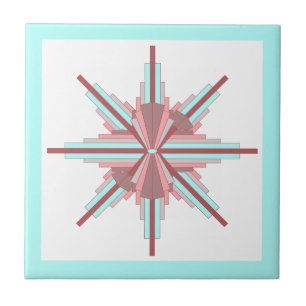Art deco elements in dark rose & blue ceramic tile