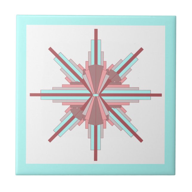 Art deco elements in dark rose & blue ceramic tile (Front)