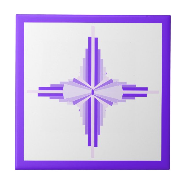 Art deco elements in deep and light purples ceramic tile (Front)