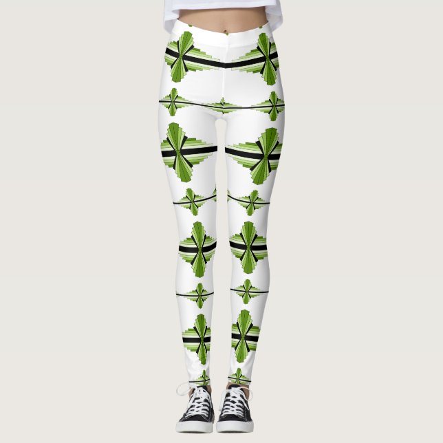 Art deco elements in moss green leggings (Front)