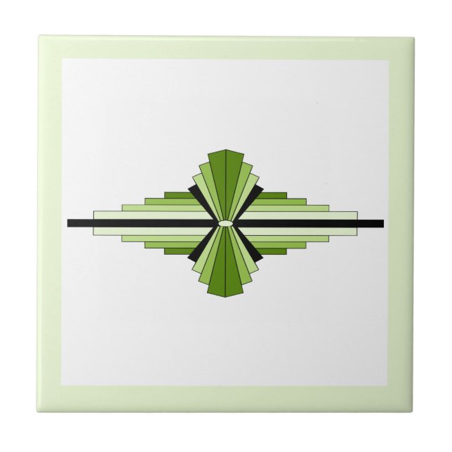 Art deco elements in mossy greens ceramic tile (Front)