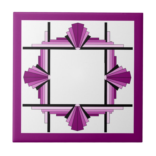 Art deco elements in raspberry & pink ceramic tile (Front)