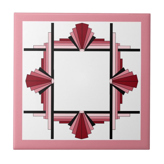 Art deco elements in raspberry & pink ceramic tile (Front)