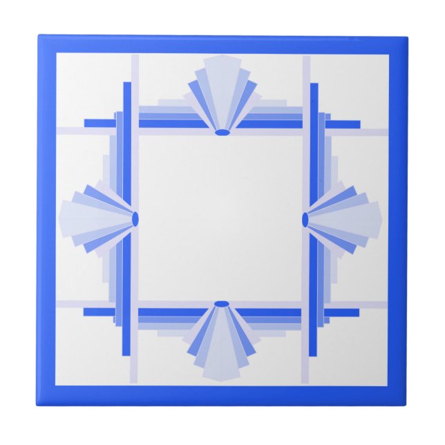 Art deco elements in rich blue ceramic tile (Front)