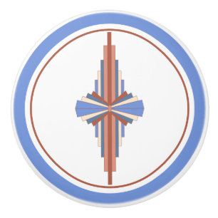 Art deco elements in rose gold & blue ceramic knob