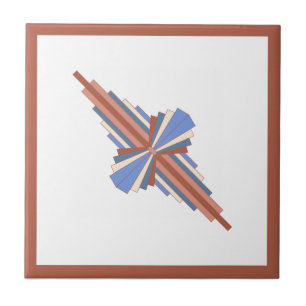 Art deco elements in rose gold & blue ceramic tile