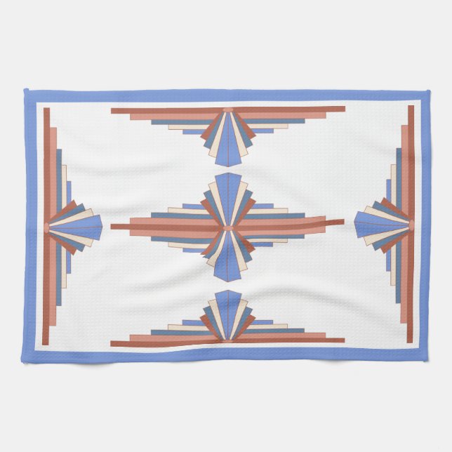 Art deco elements in rose gold & blue kitchen towel (Horizontal)