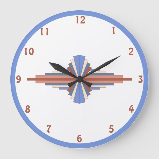 Art deco elements in rose gold & blue large clock (Front)