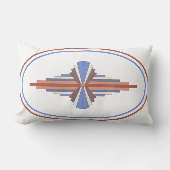 Art deco elements in rose gold & blue lumbar pillow (Front)