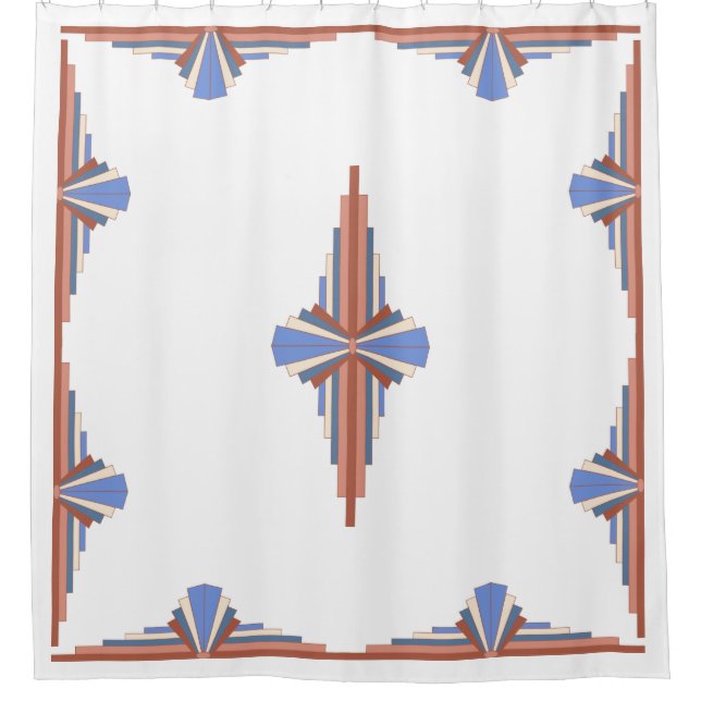 Art deco elements in rose gold & blue shower curtain (Front)