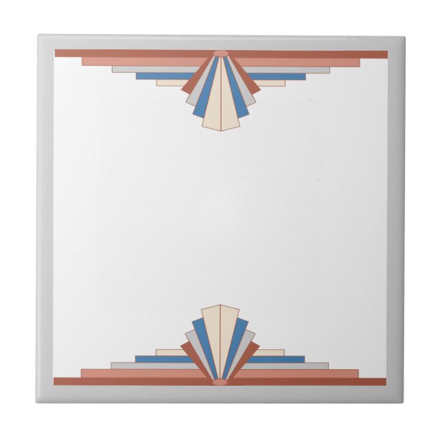 Art deco elements in rose gold,brown & blue ceramic tile (Front)