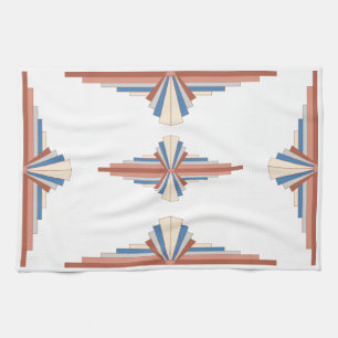 Art deco elements in rose gold, brown & blue kitchen towel