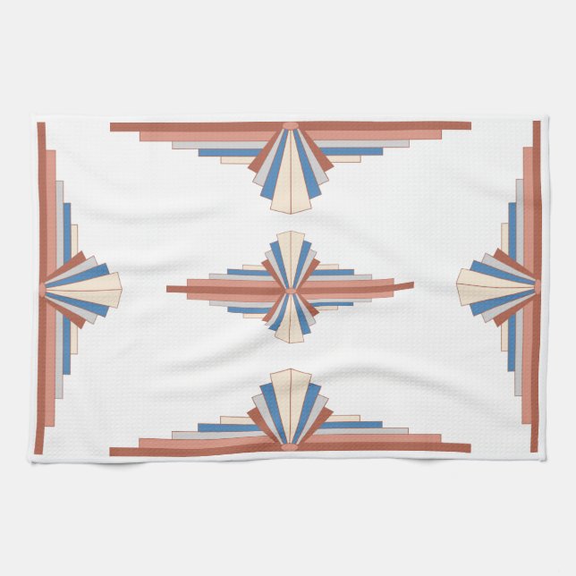 Art deco elements in rose gold, brown & blue kitchen towel (Horizontal)
