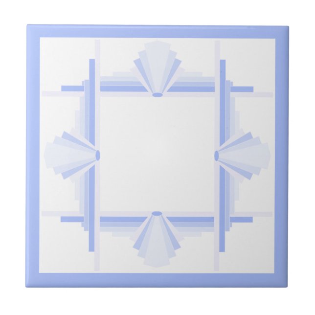 Art deco elements in soft cornflower blue ceramic tile (Front)