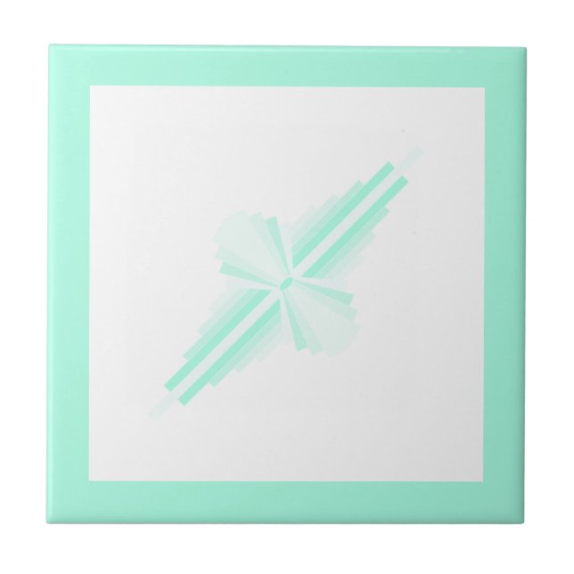 Art deco elements in soft teal green ceramic tile (Front)