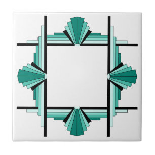Art deco elements in teal green and black ceramic tile