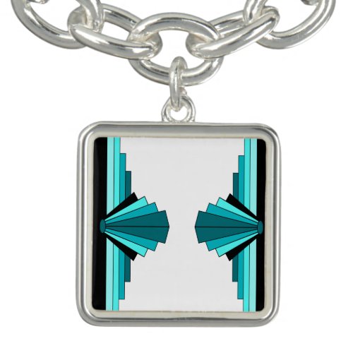 Art deco elements in teal green bracelet