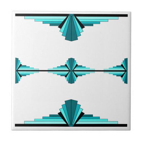 Art deco elements in teal green ceramic tile