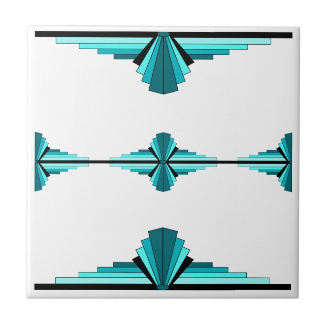Art deco elements in teal green ceramic tile (Front)