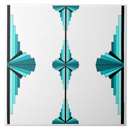 Art deco elements in teal green ceramic tile