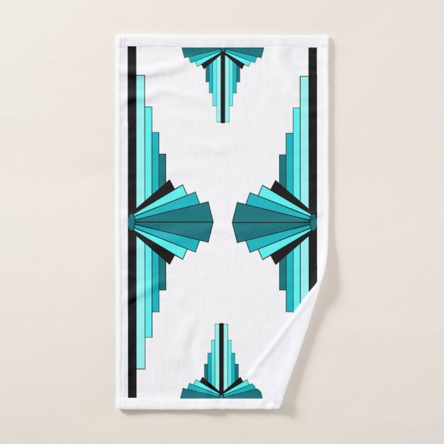 Art deco elements in teal green hand towel  (Hand Towel)