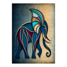 Art Deco Elephant Abstract Geometric Animal Wall A