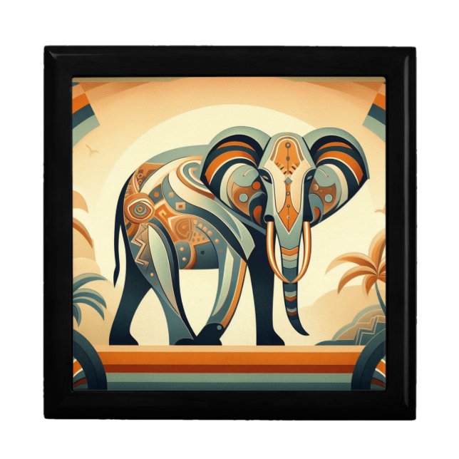 Art Deco Elephant Wooden Jewelry Keepsake Box (Front)