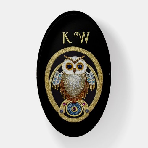 Art Deco Embroidered Owl motif _ add initials to Paperweight