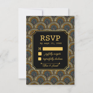 Art Deco Embroidered-Style Wedding RSVP Card